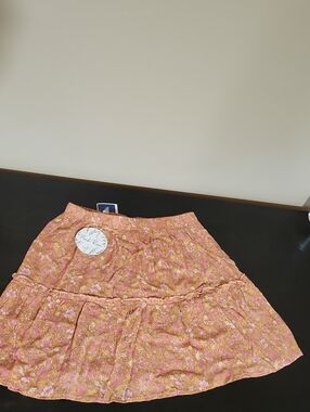 Pink Rose Peach-Floral Tiered A-Line Skirt